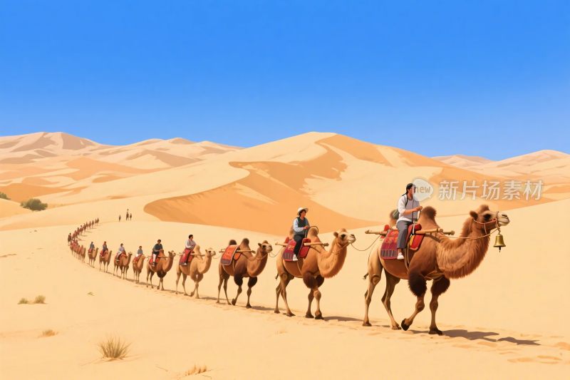 沙漠骆驼队插画