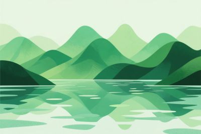 绿色山水风景插画