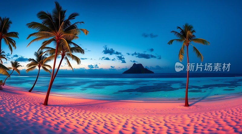 椰林晚霞映碧波