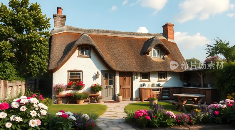 乡村小屋绿意盎然温馨家园