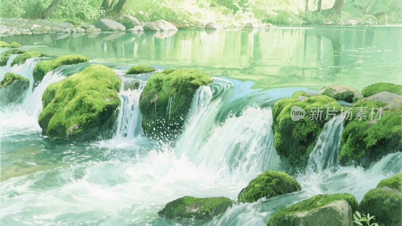 山间溪流潺潺的自然美景