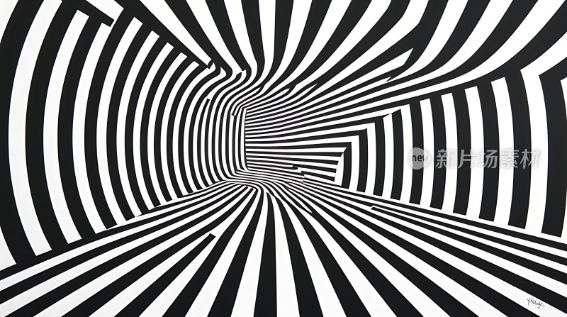 黑白条纹隧道视觉错觉艺术