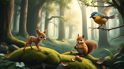 森林晨光下的和谐共处 森林晨光下的和谐共处