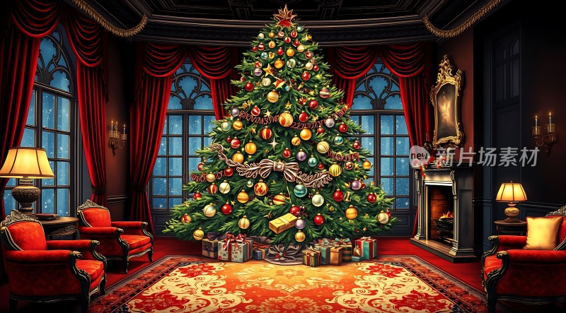 圣诞树下的温馨客厅
