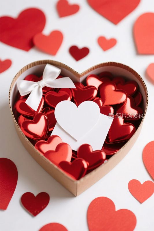 心形礼盒与爱心纸片