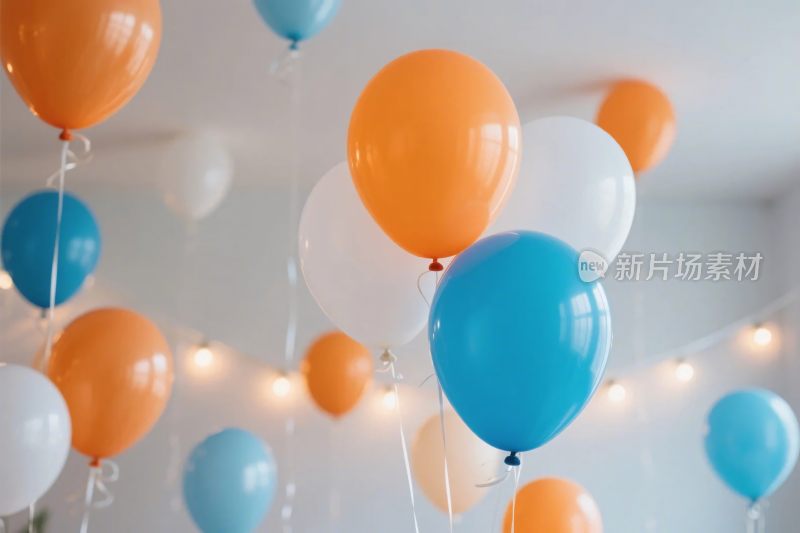 彩色气球装点的室内场景