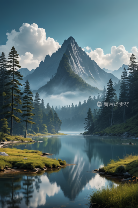 山林倒影在山区的湖泊中插图片