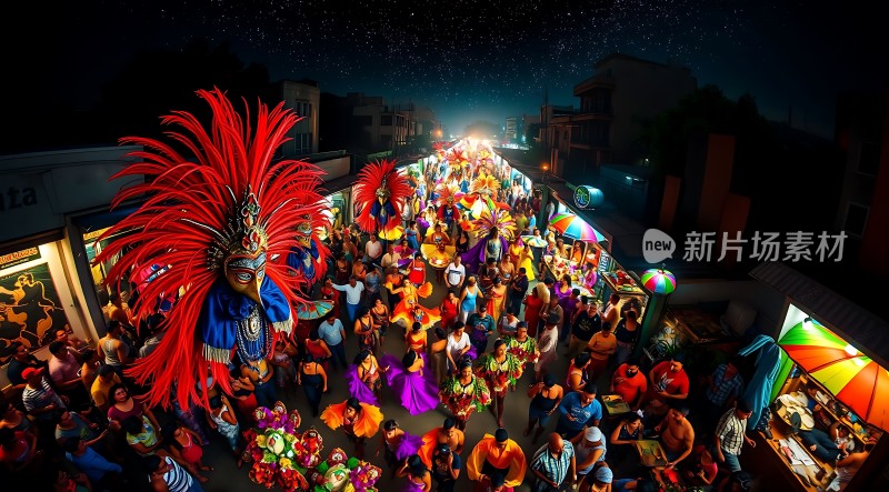 狂欢节之夜色彩斑斓的街头盛宴
