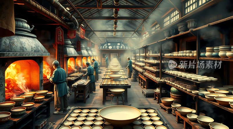 窑火熊熊匠人忙碌瓷器琳琅满目