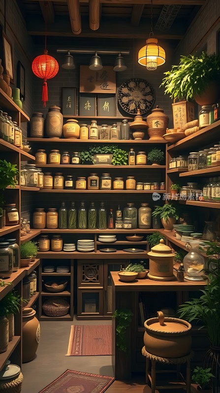 古风药铺琳琅满目古朴典雅