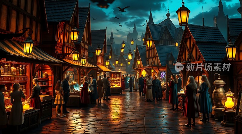中世纪集市夜市繁华