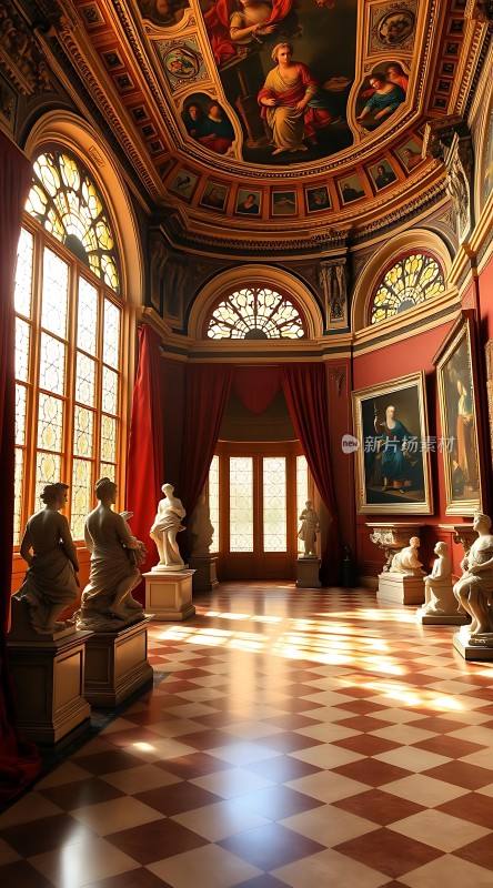 艺术殿堂古典雕像与壁画辉映