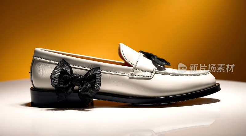 白色皮鞋配黑色蝴蝶结简约时尚新登场