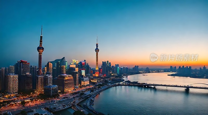 上海夜景黄浦江畔繁华都市风光