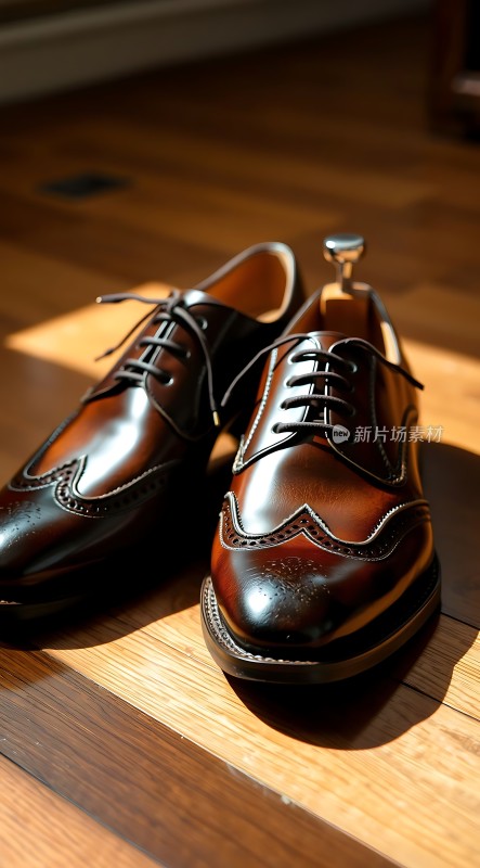 棕色皮鞋映衬阳光下的优雅