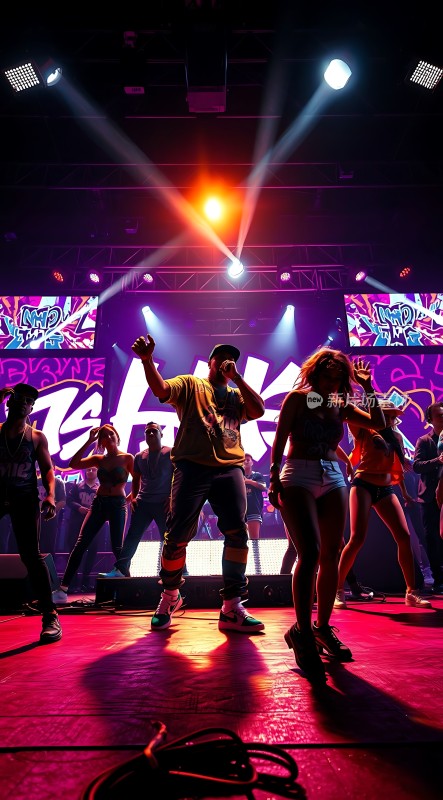 舞台灯光下的活力舞者