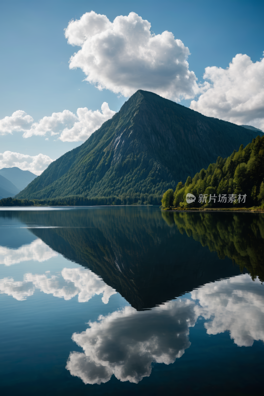 一座倒影的高山清风景摄影图片