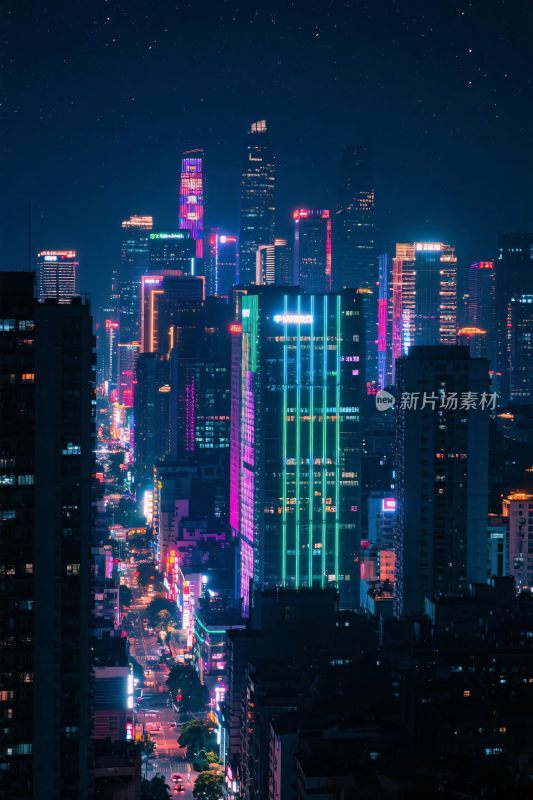 城市夜景霓虹建筑