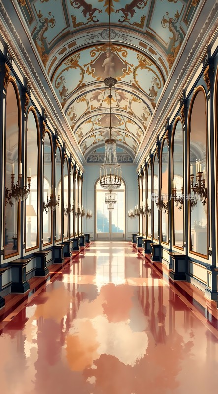 金色吊灯照耀下的华丽长廊