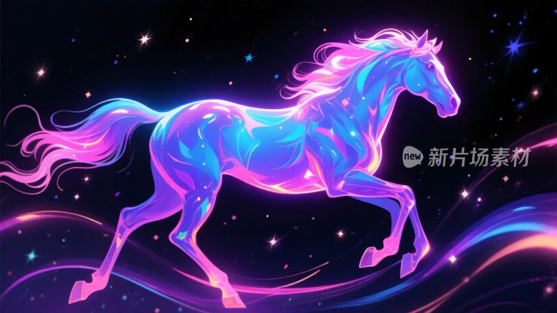 梦幻炫彩奔跑的发光骏马