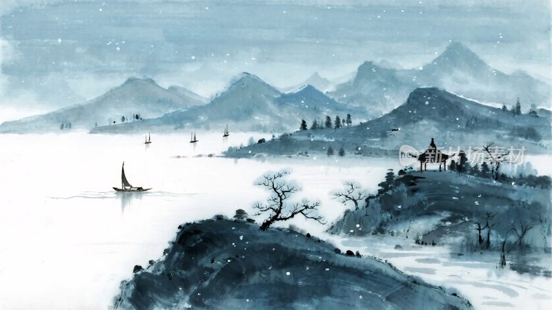 水墨风格山水风景图