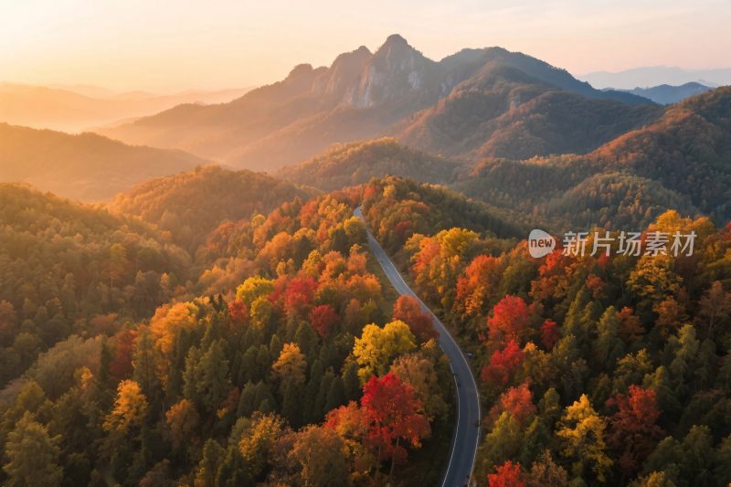 秋日山间公路美景