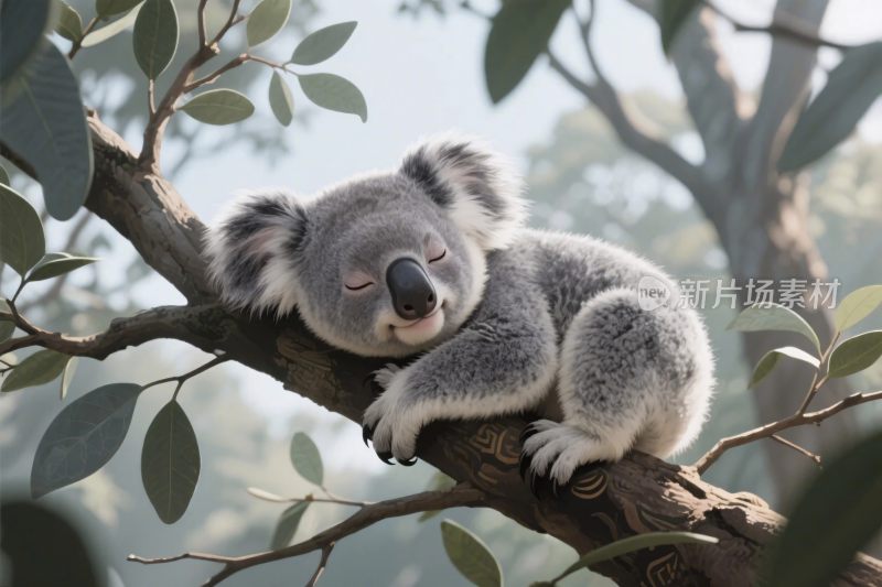 考拉栖息树枝插画