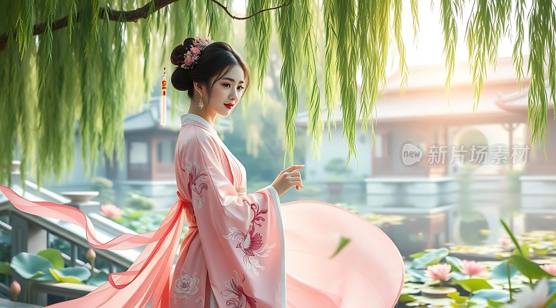 汉服佳人柳下倩影