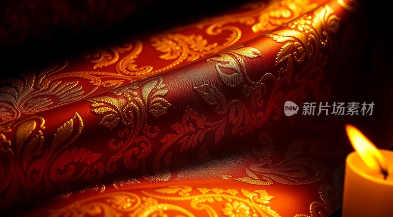 金色花纹布料与蜡烛的结合