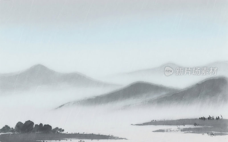谷雨中国风山水插画