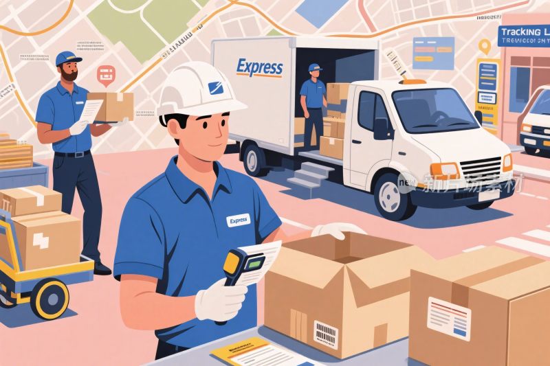 快递配送工作场景插画