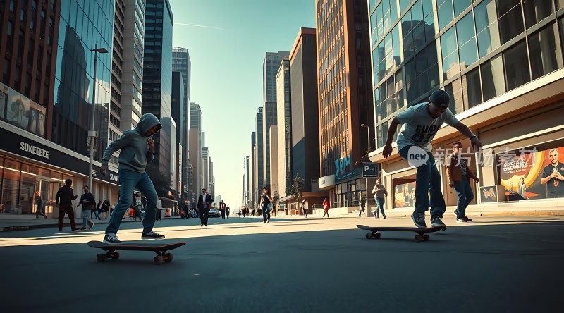 滑板少年城市街头风潮
