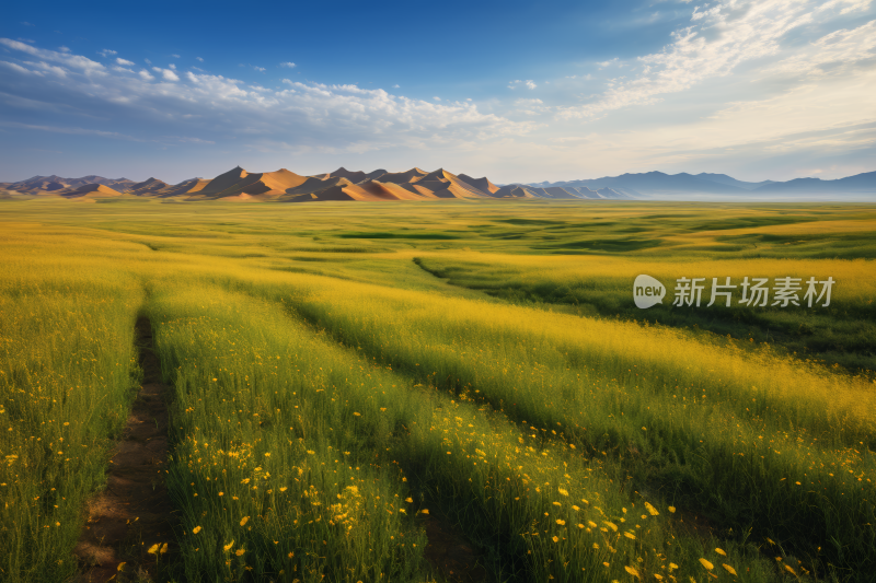 远处草地黄花高山清图片