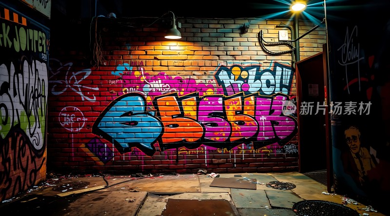 街头艺术之夜光影与色彩的碰撞