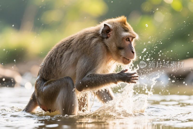猴子戏水自然场景