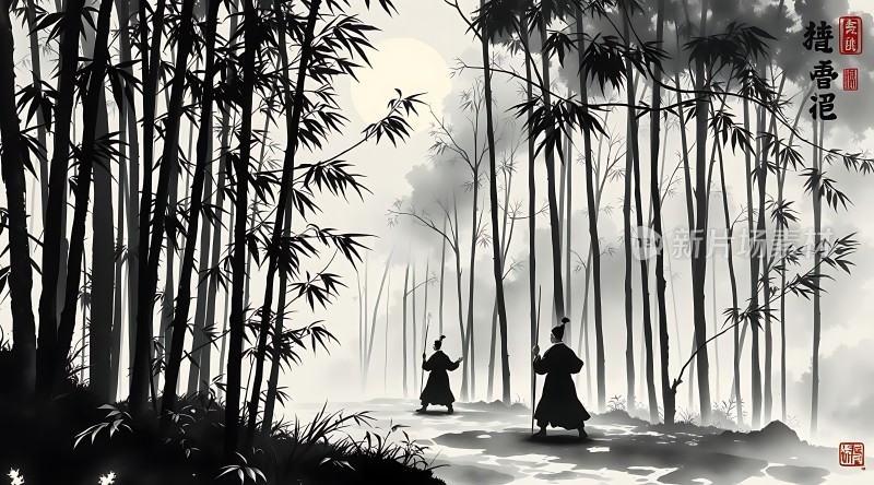 竹影下的剑客对决