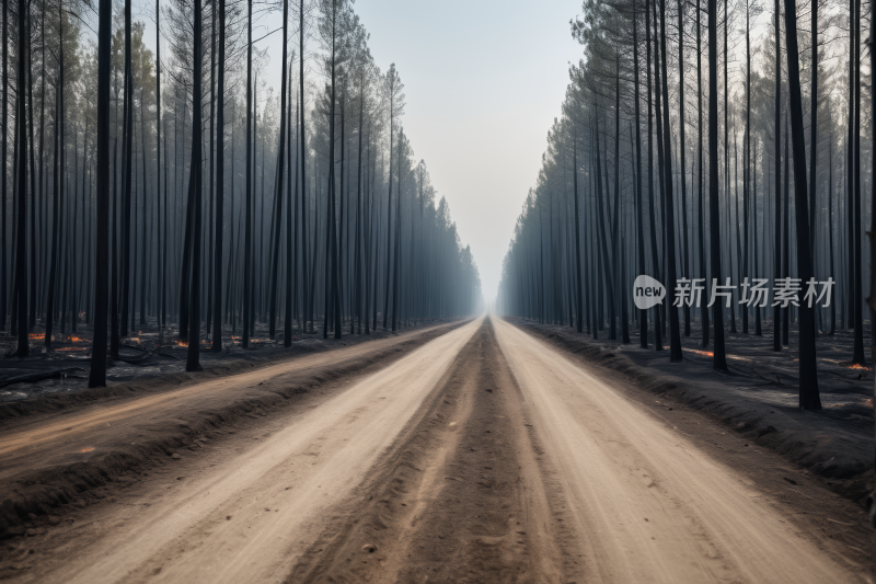 森林中央的土路两侧都是树木高清风景图片