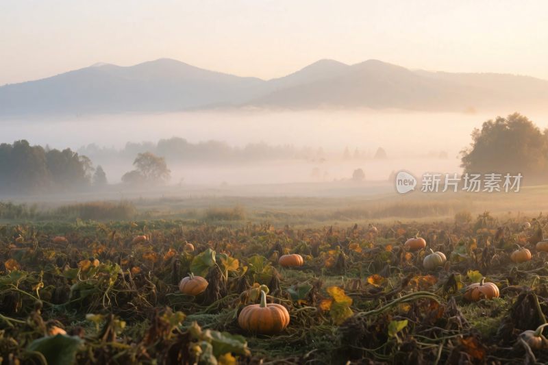 晨雾田园南瓜景
