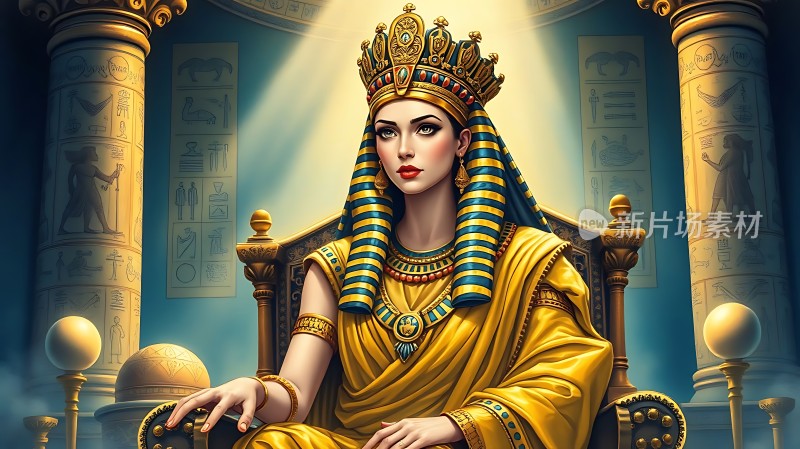 古埃及女王金色王冠与权杖