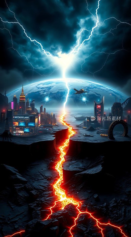 地球裂痕闪电城市