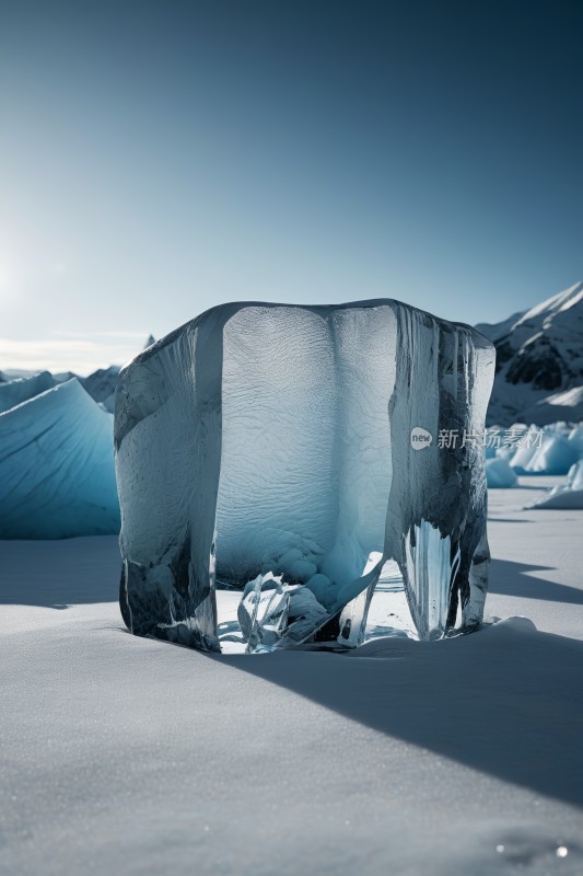 一座大冰山坐落在雪地里高清风景图片