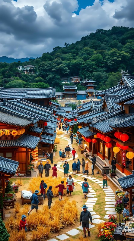 古风小镇人潮涌动热闹非凡