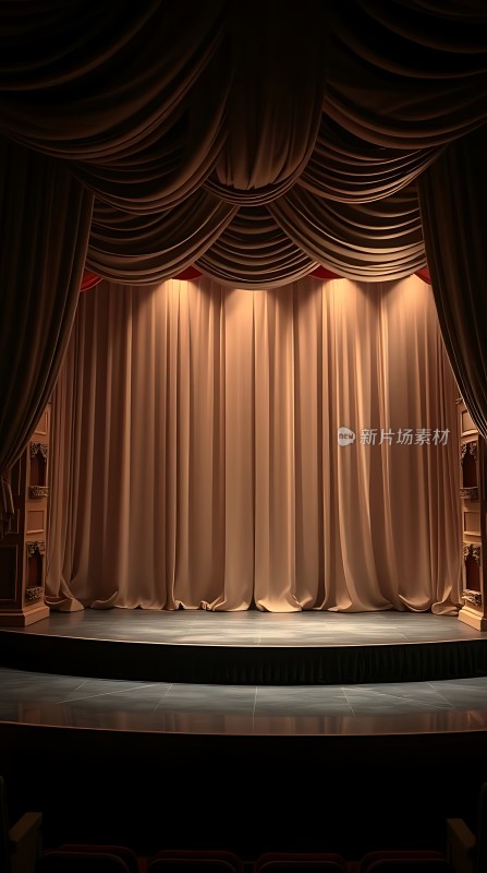 舞台上的华丽帷幕灯光璀璨等待演出开始