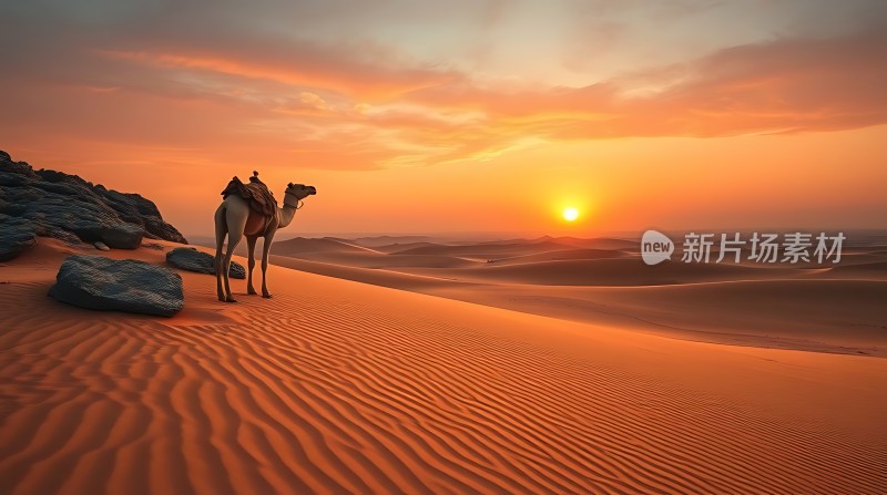 沙漠驼影日落图
