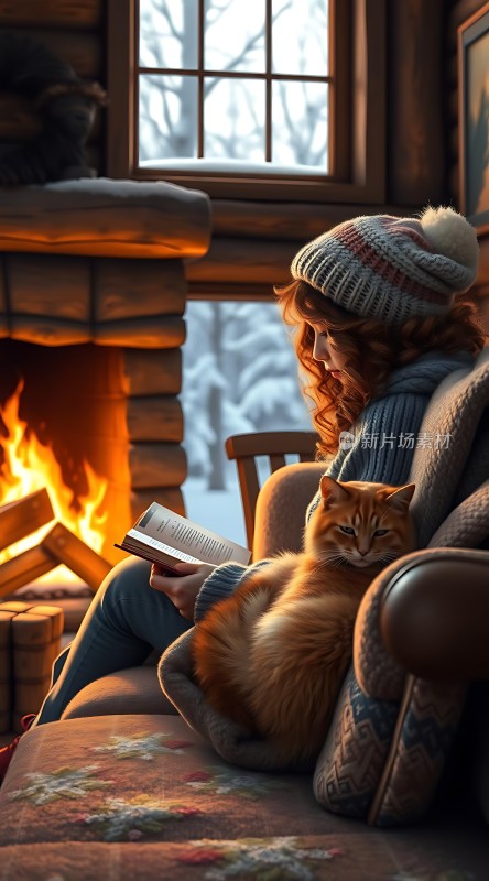 冬日暖炉旁温馨读书时光