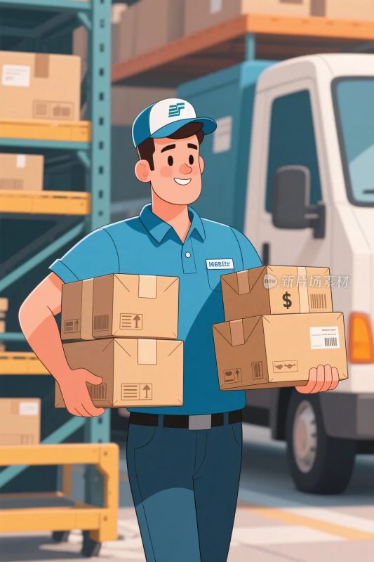配送员搬运纸箱场景