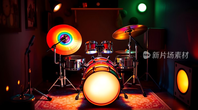 彩色灯光下的架子鼓