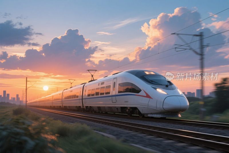 高铁行驶日落景观