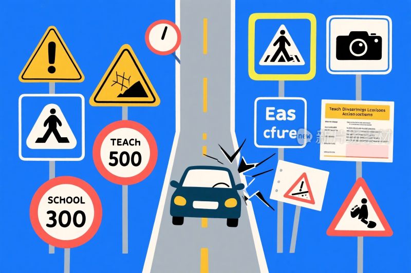 交通标志道路场景插画