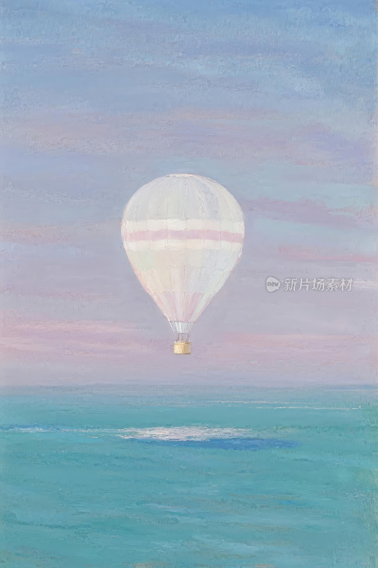 粉蓝渐变天空与热气球